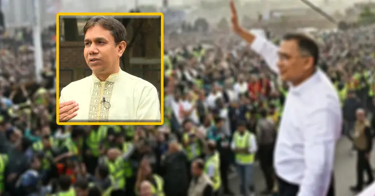 পূর্বাচলের সংবর্ধনাস্থলে তারেক রহমান ও ড. আব্দুল মজিদ